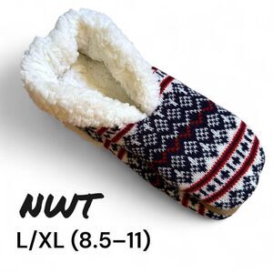 NWT Mixit Women’s 1-Pair Sherpa Slipper Socks (L/XL) Sweater Blue Fair Isle, Was